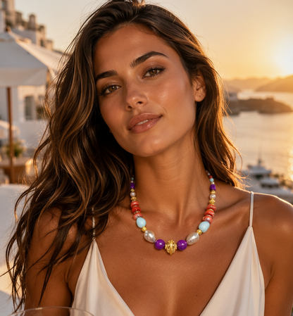 Ibiza Sunset Coral, Pearl & Turquoise Statement Necklace | One-of-a-Kind