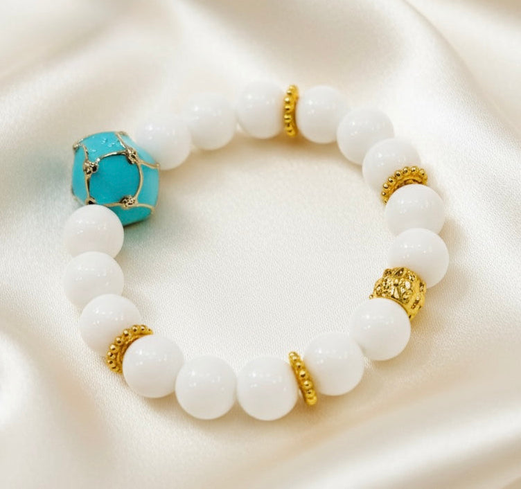 White Alabaster & Turquoise Enamel Bracelet – Palm Beach Resort Jewelry