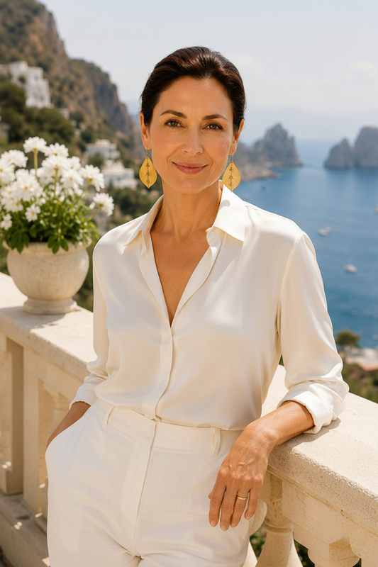 Capri Hammered Gold Leaf & White Topaz Sculptural Statement Earrings | Limited Edition