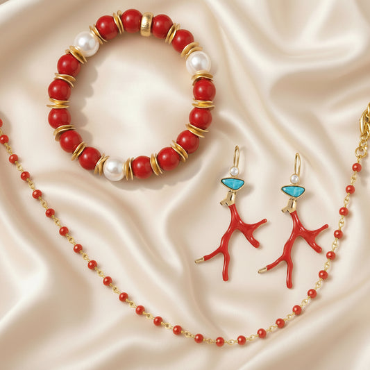 Amalfi Coral Jewelry Collection | Limited-Edition Luxury Necklace, Earrings & Bracelet Set