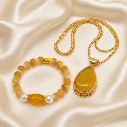 Capri Butterscotch Baltic Amber & Pearl Luxe Necklace and Bracelet Set