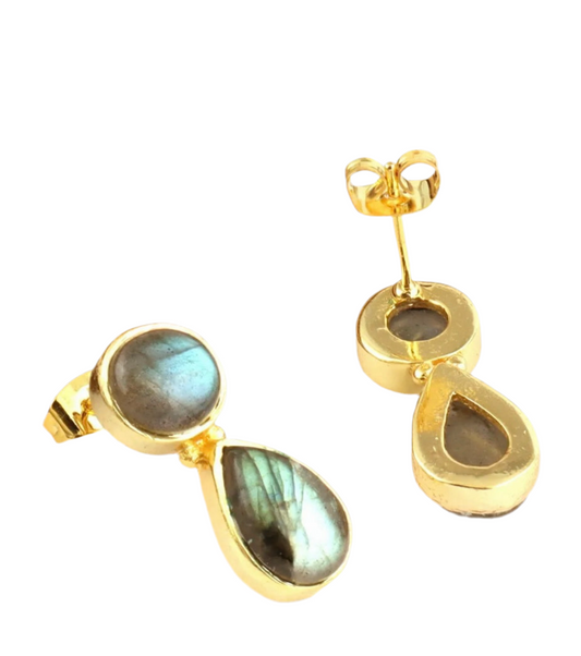 Iridescent Fire Labradorite Gemstone Stud Dangle Earrings 1.25