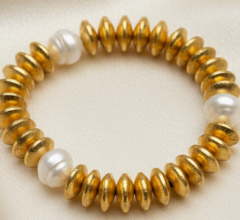 Ibiza Gold Vermeil & Pearl Sculptural Statement Bracelet