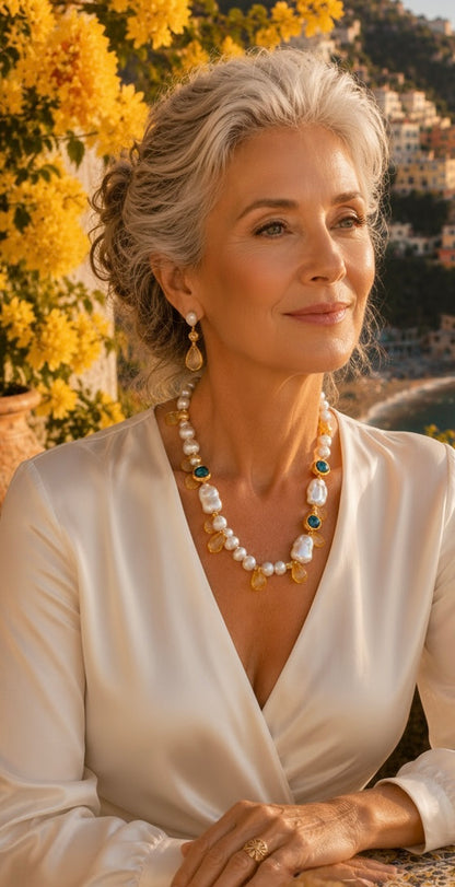 One-of-a-Kind Amalfi Baroque Pearl, Murano Glass & Lemon Quartz Statement Necklace