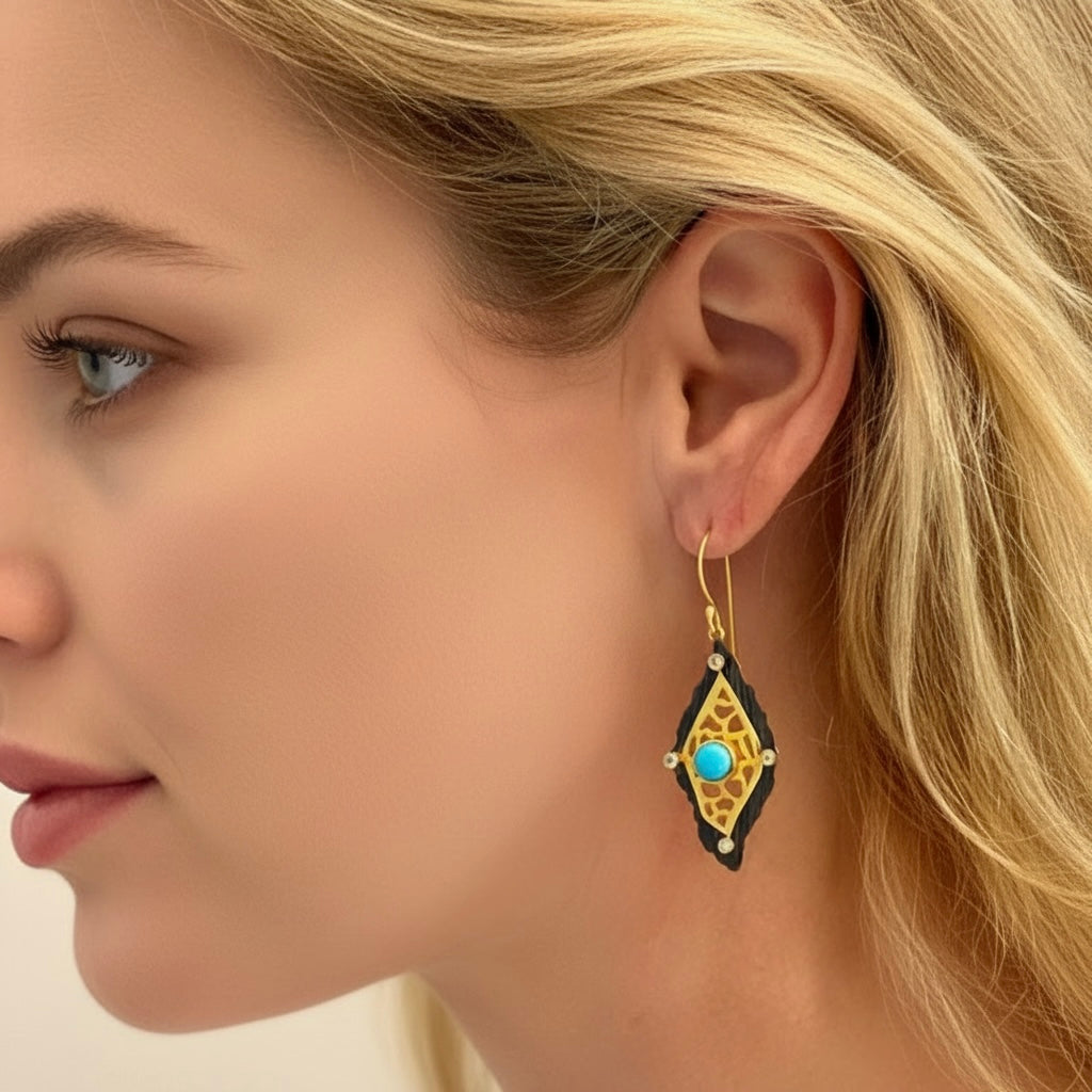 Capri Noir Turquoise Filigree Vermeil Statement Earrings