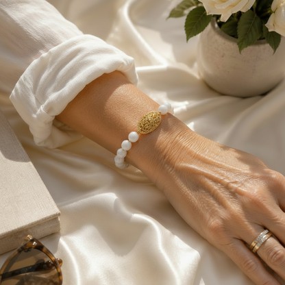 Montecito Alabaster & 22K Gold Vermeil Bali Bracelet | Luxury Resort Jewelry