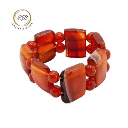 Orange-Striped Carnelian Gemstone 6.5" Bangle Bracelet