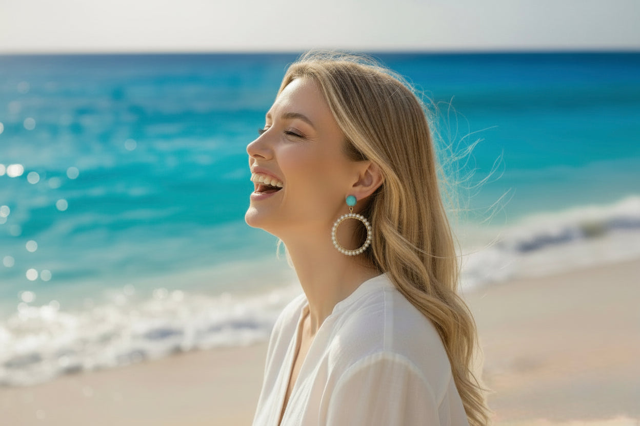 Ibiza Turquoise & Pearl Halo Earring & Necklace Set
Coastal Luxury Statement Set