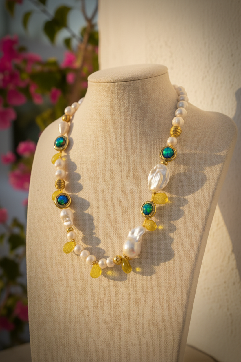 One-of-a-Kind Amalfi Baroque Pearl, Murano Glass & Lemon Quartz Statement Necklace
