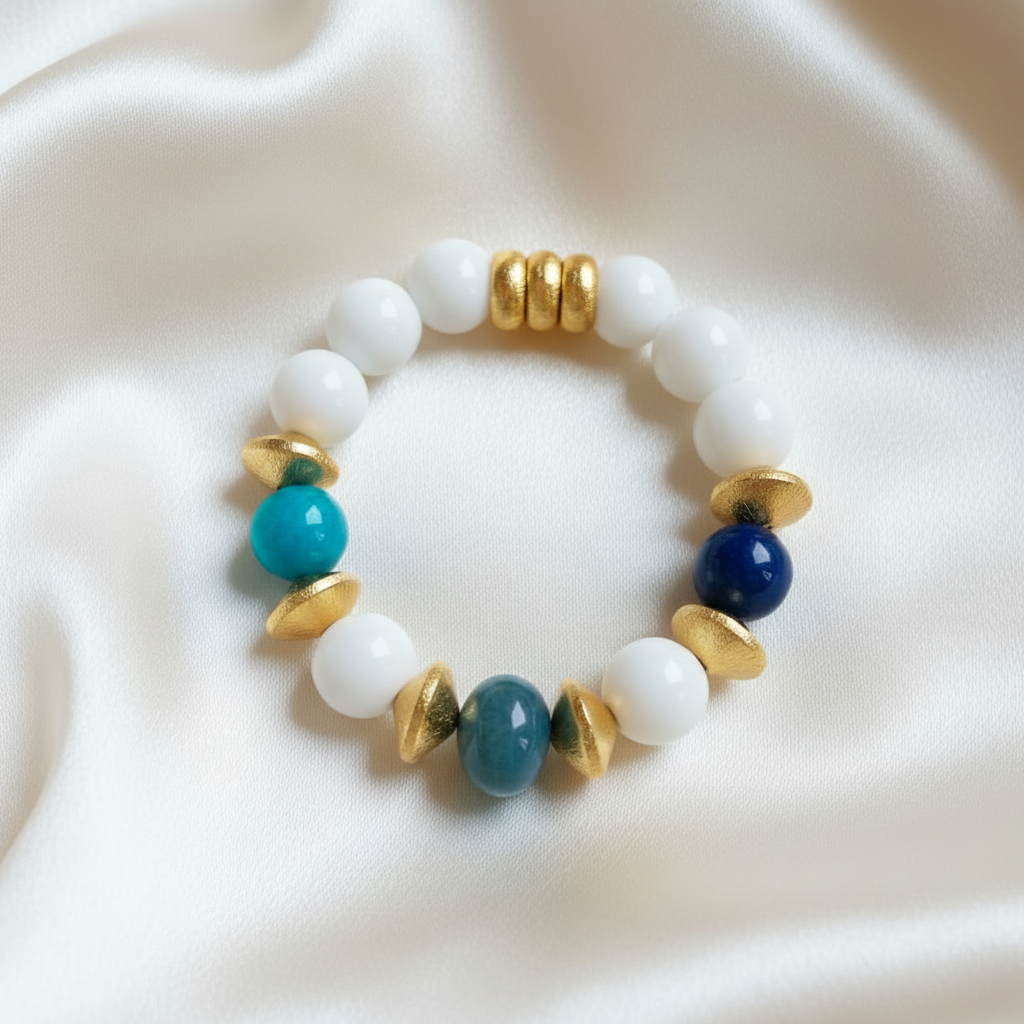 Capri Azure Apatite & Alabaster Vermeil Statement Bracelet