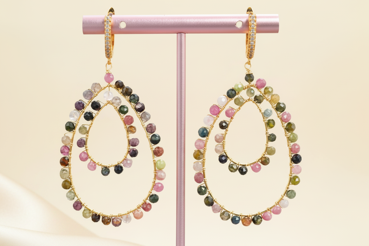Capri Riviera Multi-Tourmaline Gold Statement Drop Earrings