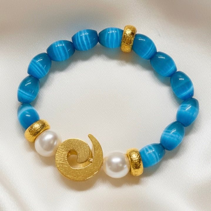 Capri Azure Fire Opal & Baroque Pearl Bracelet | 18k Gold Vermeil | One of a Kind