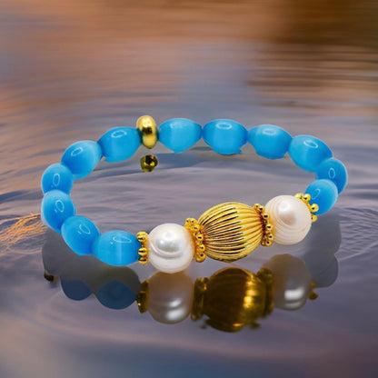 Capri Mexican Fire Opal & Freshwater Pearl Gold-Filled Statement Bracelet | One-of-a-Kind Luxury Bracelet