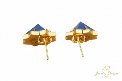 Medium Blue Chalcedony Pyramid Stud Earrings – 24k Gold Vermeil