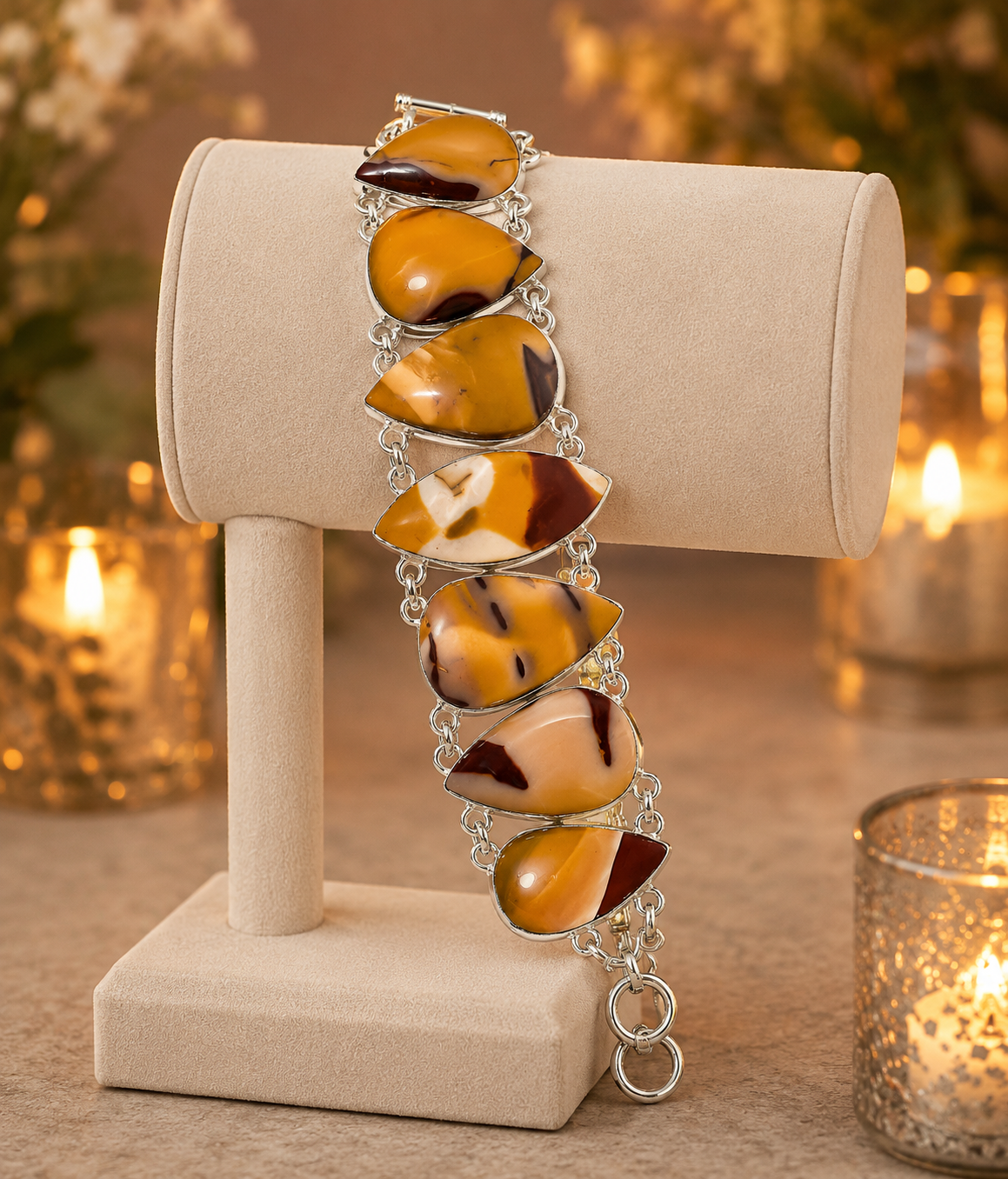 One of a Kind Montecito Mookaite Sterling Silver Statement Bracelet – Golden Sunset & Earthstone Variations