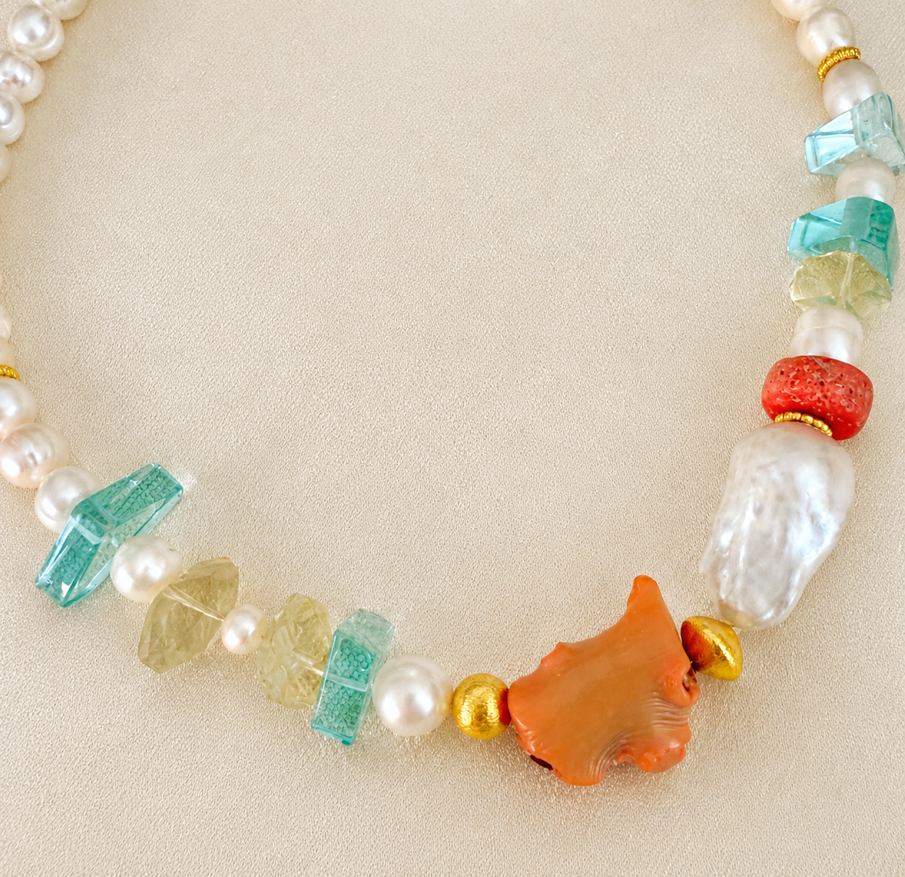 One-of-a-Kind Amalfi Coral Mare Baroque Pearl Statement Necklace