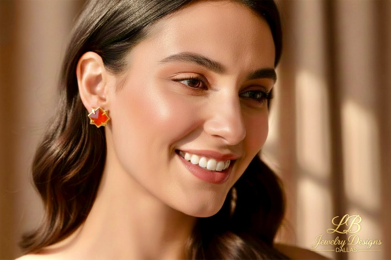 Orange Carnelian Gemstone Pyramid Stud Earrings - 24k Gold Vermeil