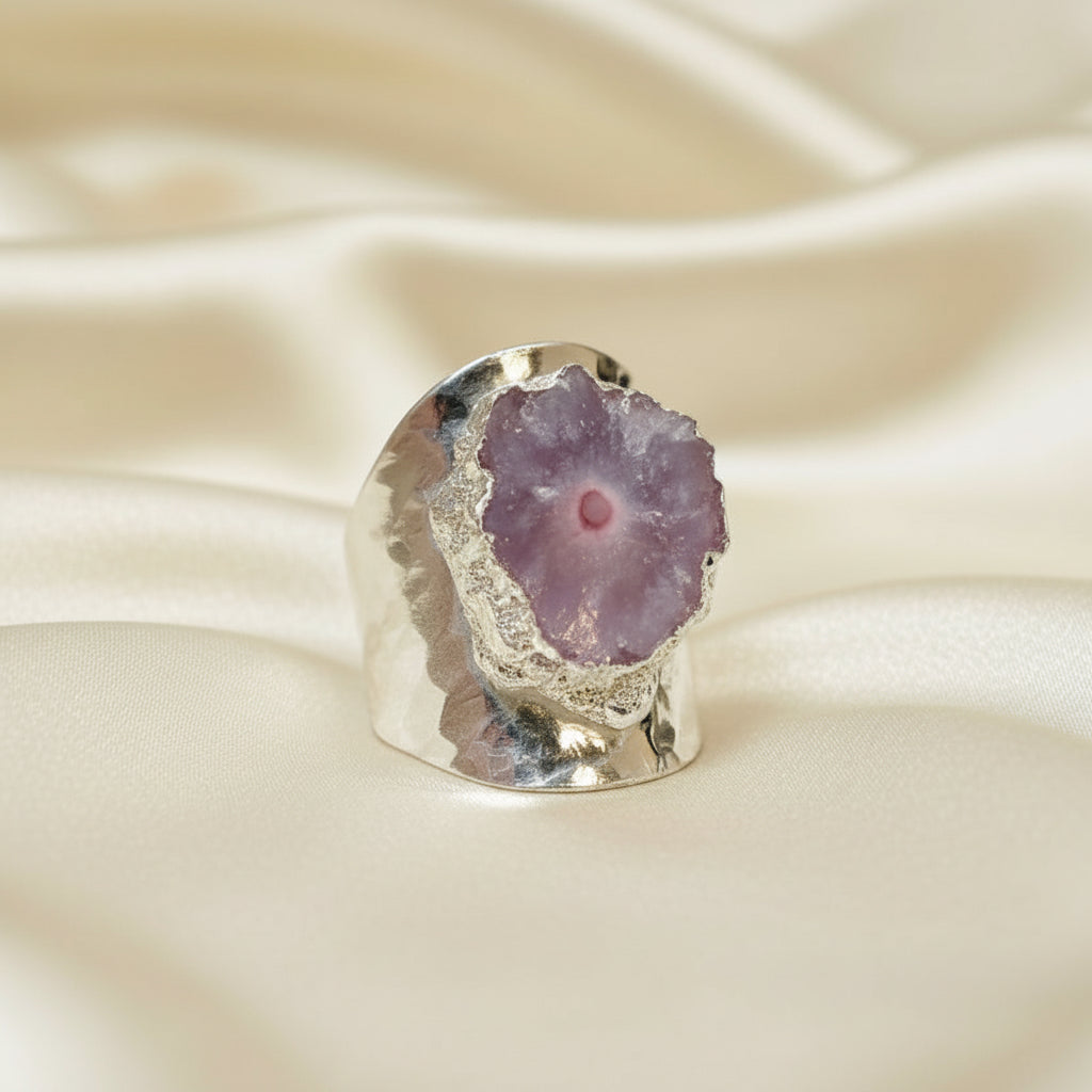 Montecito Purple Solar Geode Sterling Silver Statement Ring | One of a Kind
