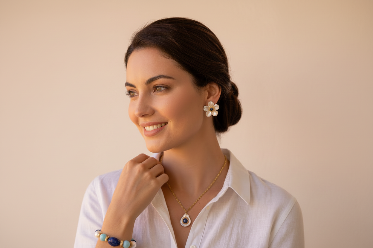 Capri Lapis & Freshwater Pearl Floral Earrings - Coastal Luxury Jewelry