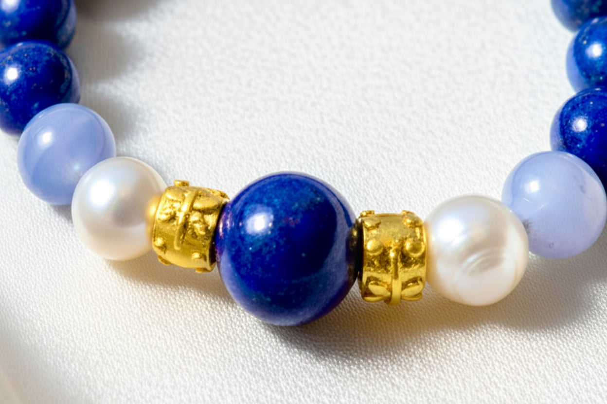 Capri Lapis, Pearl & Blue Lace Vermeil Bracelet | Coastal Luxury Bracelet