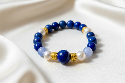 Capri Lapis, Pearl & Blue Lace Vermeil Bracelet | Coastal Luxury Bracelet