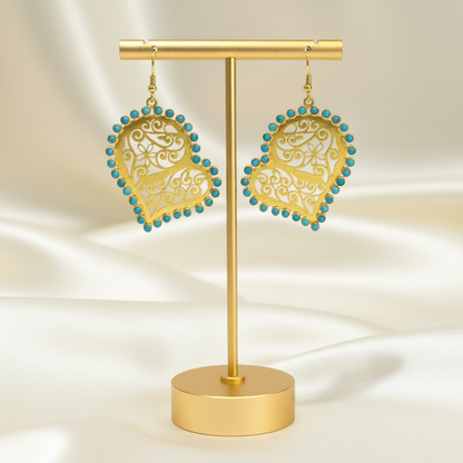 Heart-Shaped 
Turquoise & 22k Gold Vermeil Filigree Statement Earrings