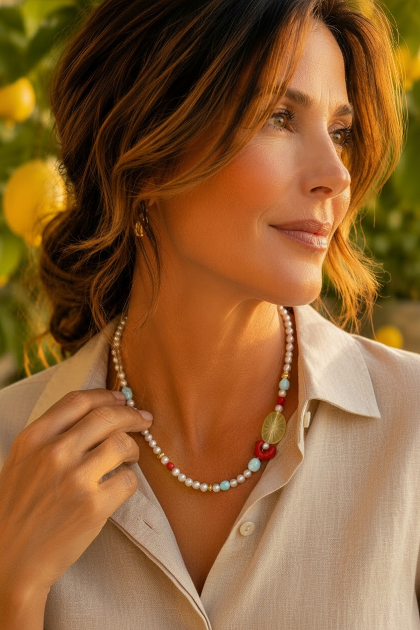 Amalfi Pearl, Opal, Coral & Lemon Quartz Necklace | Coastal Luxury Jewelry
