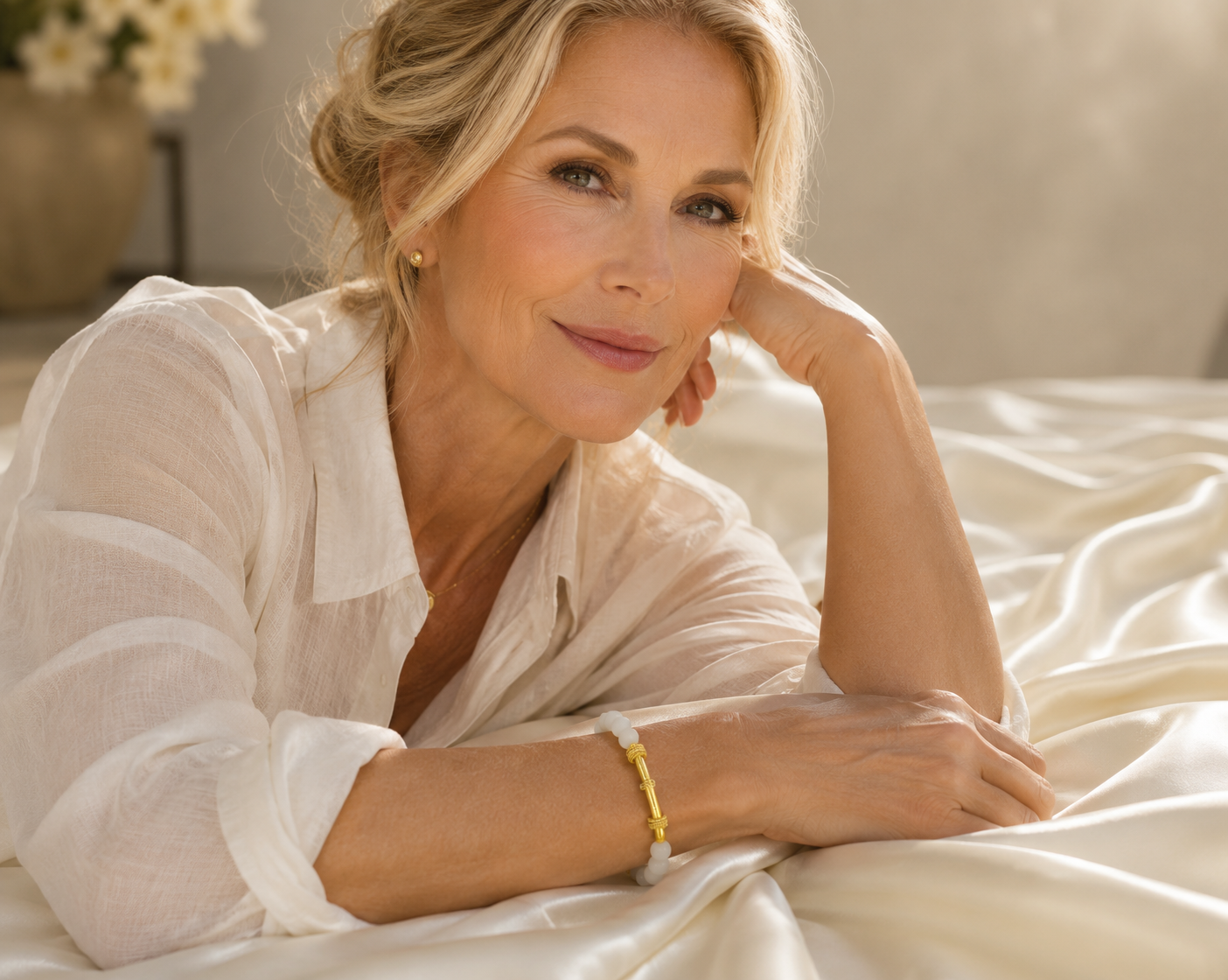 Montecito White Alabaster & Balinese 22k Gold Vermeil Bracelet | Signature Luxury Bracelet