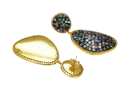 Iridescent Rainbow Abalone Shell Gold Statement Earrings 2.0"