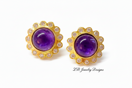Purple Aventurine Amethyst Gold Stud Earrings