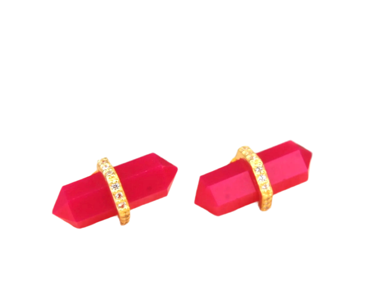 Pink Chalcedony Pencil-Cut Stud Earrings