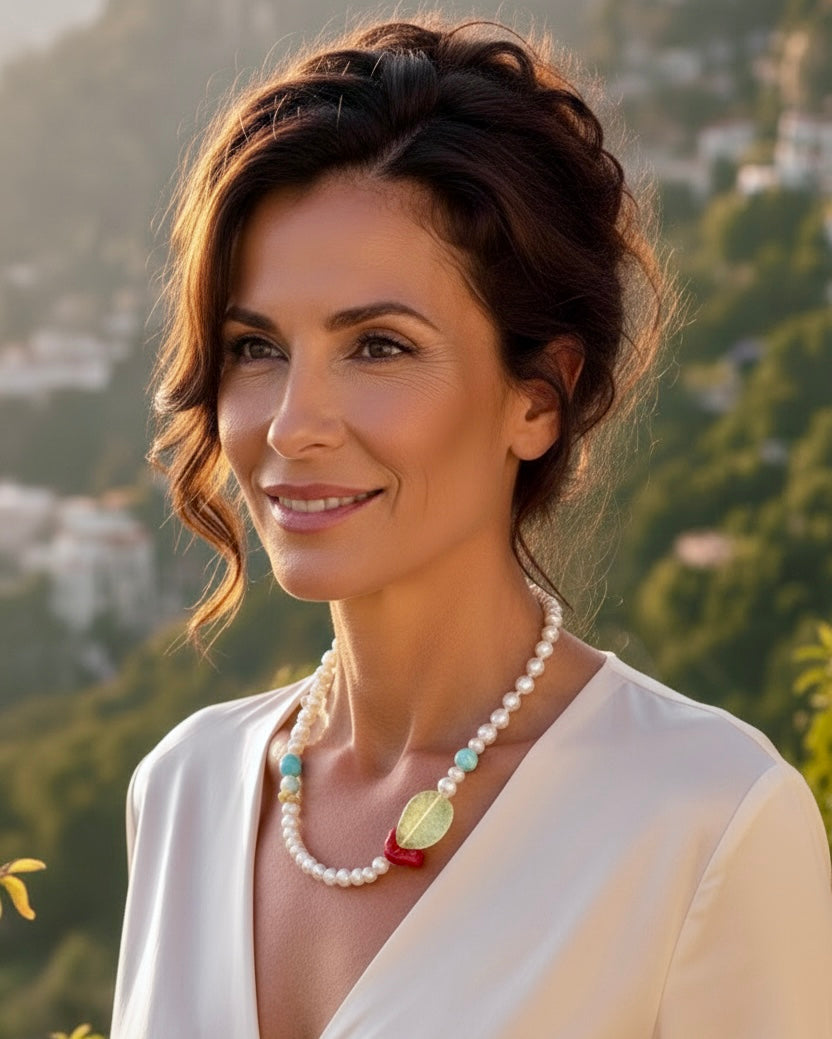 Amalfi Coral, Lemon Quartz & Freshwater Pearl Statement Necklace | One-of-a-Kind Luxury Necklace