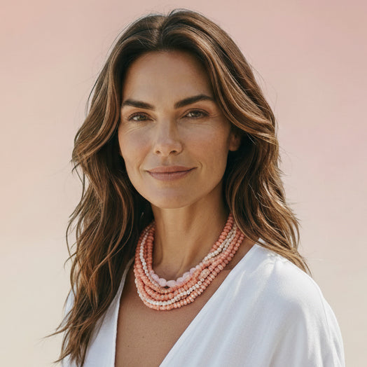 Capri Blush Six-Strand Necklace - Pink Coral, Baroque Pearl & Rose Quartz Luxury Statement Jewelry