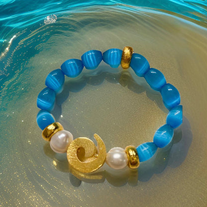 Capri Azure Fire Opal & Baroque Pearl Bracelet | 18k Gold Vermeil | One of a Kind
