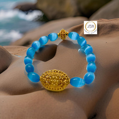 Capri Aqua Cat’s Eye Fire Opal & 18k Gold Vermeil Filigree Bracelet | Limited Edition