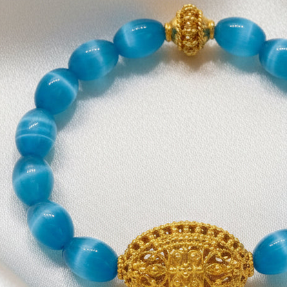 Capri Aqua Cat’s Eye Fire Opal & 18k Gold Vermeil Filigree Bracelet | Limited Edition