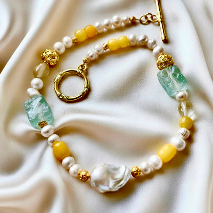Amalfi Sea Glass, Lemon Quartz & Baroque Pearl Statement Necklace
