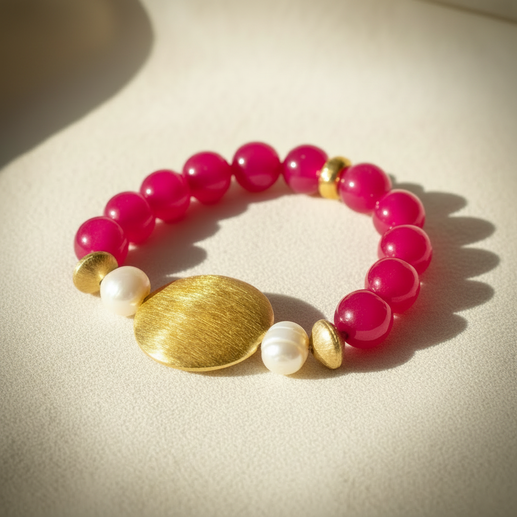 Capri Pink Rose Quartz & Pearl Vermeil Statement Bracelet