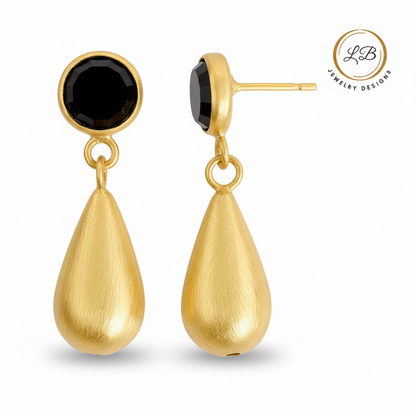 Black Spinel Gold Vermeil Teardrop Dangle Earrings – 1.5”