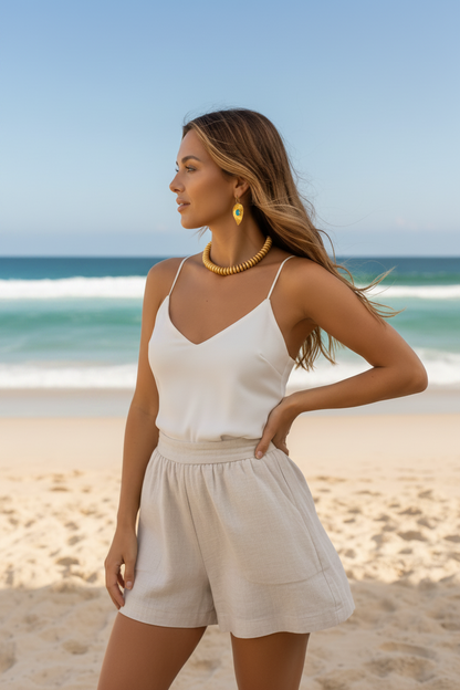 Capri Turquoise Hammered 22k Gold Vermeil Leaf Drop Earrings
