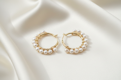 Montecito Freshwater Pearl Hoop Earrings | 14k Gold Filled Gold
