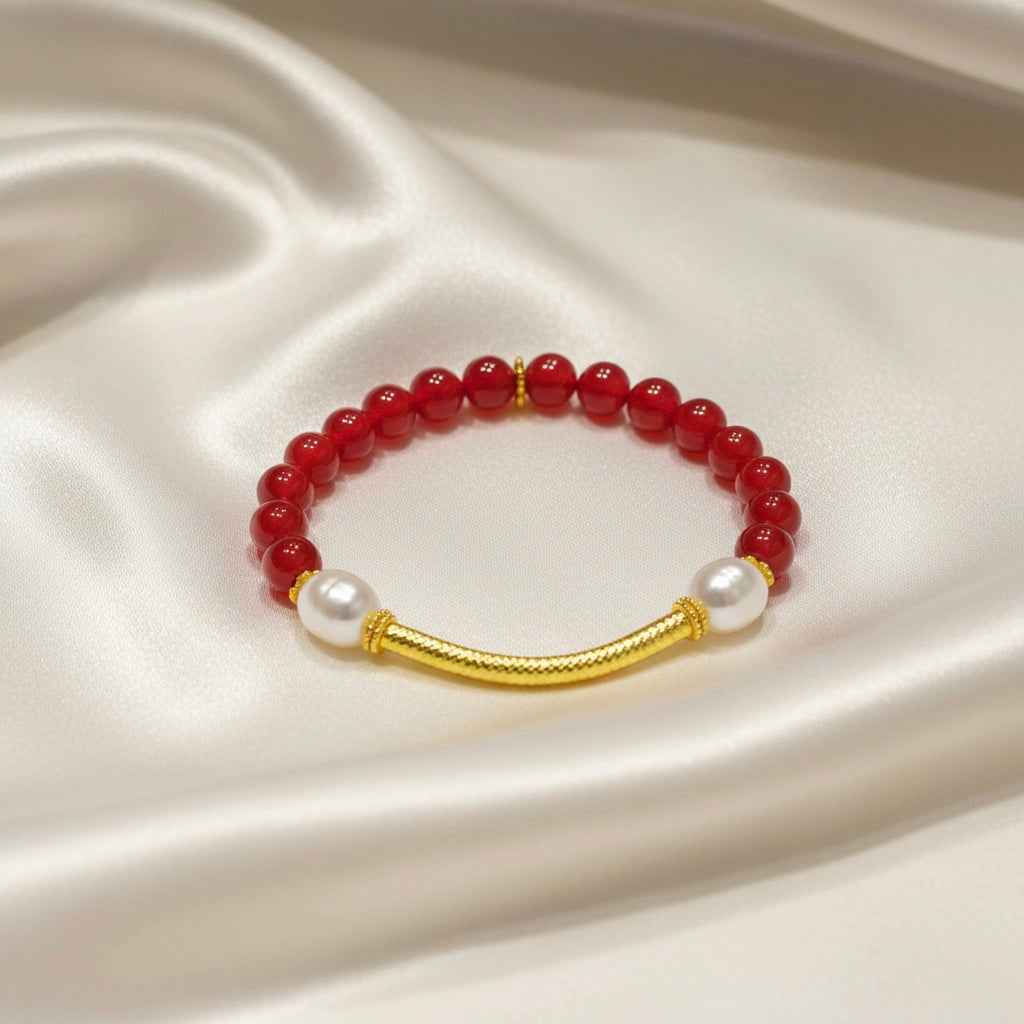 Capri Crimson Aventurine & Baroque Pearl Bracelet | One-of-a-Kind Coastal Luxury