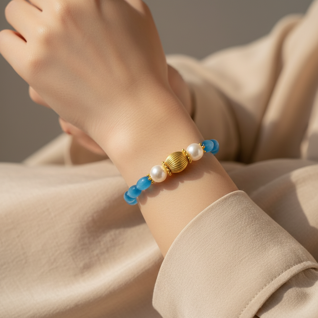 Capri Mexican Fire Opal & Freshwater Pearl Gold-Filled Statement Bracelet | One-of-a-Kind Luxury Bracelet