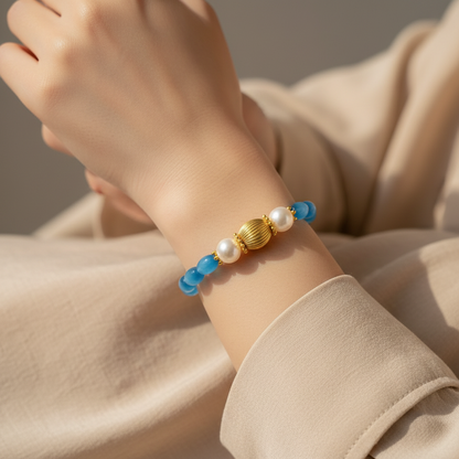 Capri Mexican Fire Opal & Freshwater Pearl Gold-Filled Statement Bracelet | One-of-a-Kind Luxury Bracelet