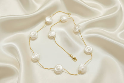 Montecito Coin Pearl Necklace & Hoop Earring Set - Coastal Luxury Jewelry
