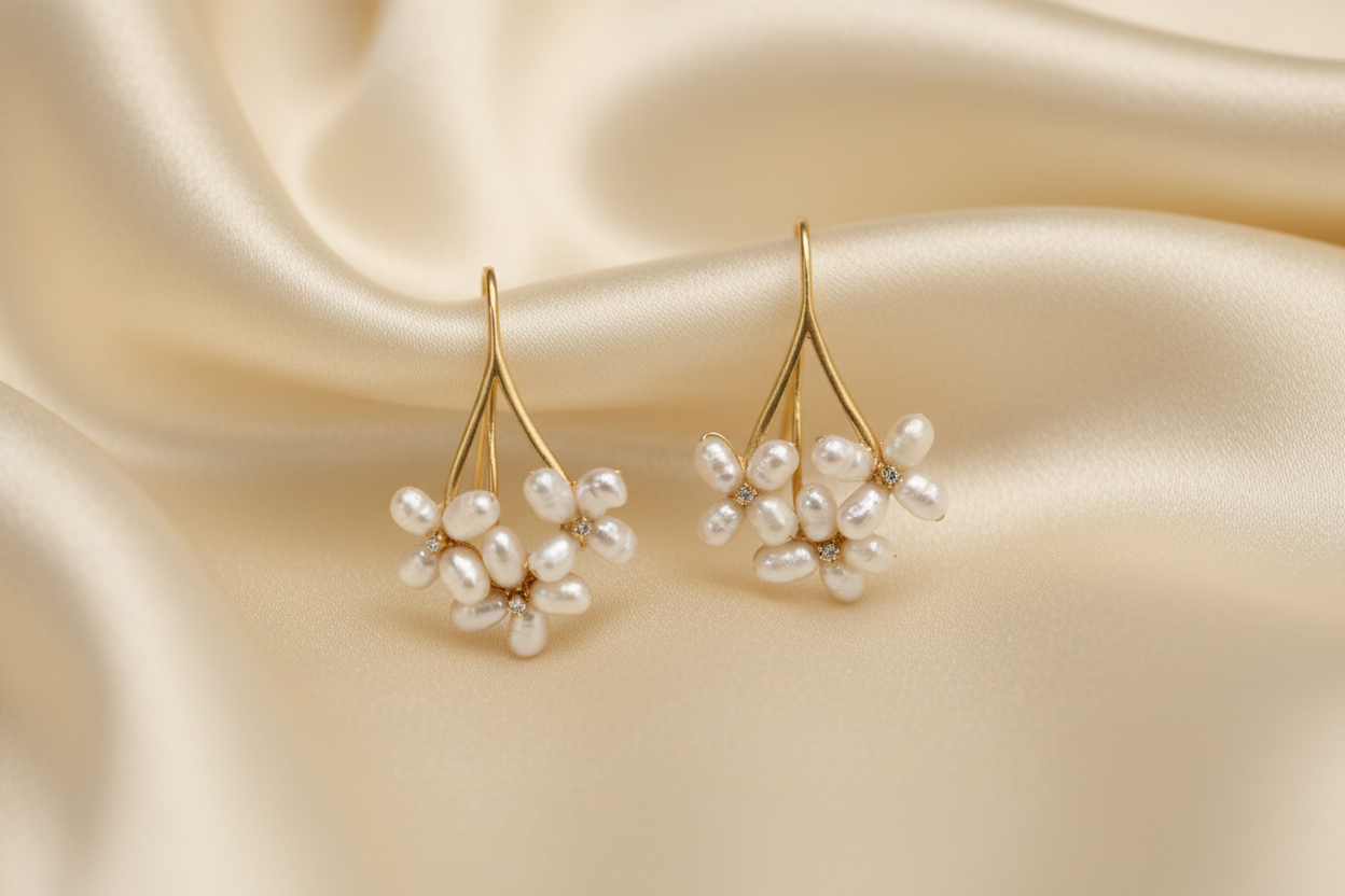 Capri Pearl Blossom Drop Earrings – Freshwater Pearl Cluster & 18k Gold