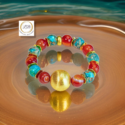 Orange Carnelian & Turquoise Gold Bracelet