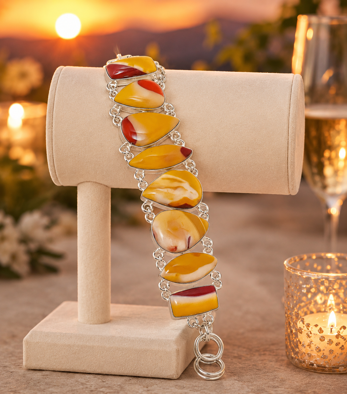 One of a Kind Montecito Mookaite Sterling Silver Statement Bracelet – Golden Sunset & Earthstone Variations