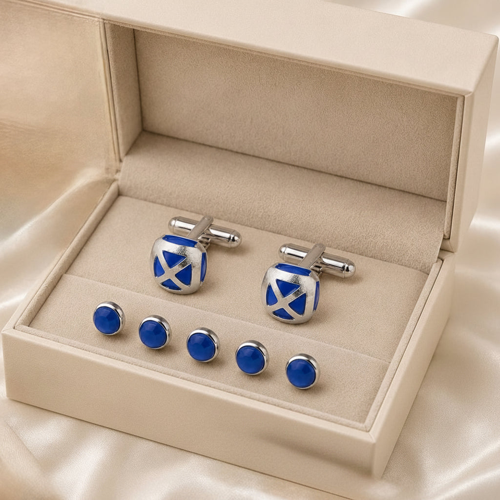 Capri Blue Chalcedony Sterling Silver Cufflinks & Stud Set