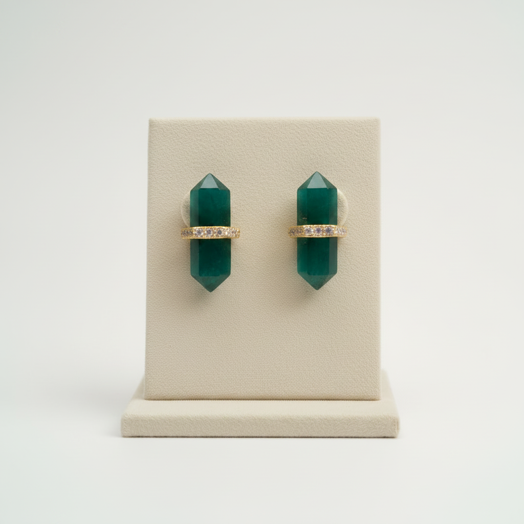Montecito Emerald Green Onyx & Vermeil Crystal Bar Necklace and Stud Earring Set